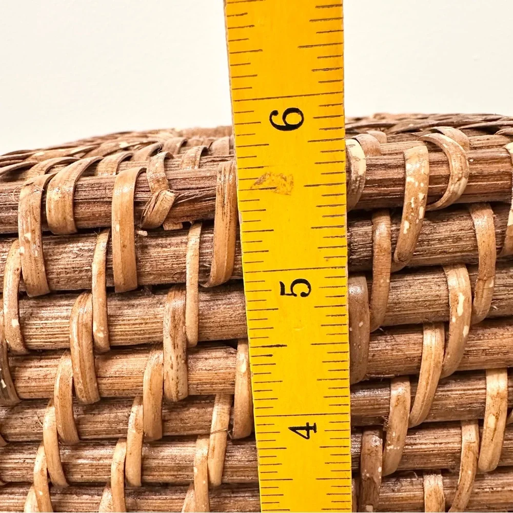 Woven Wood Square Cube Tissue Box Cover Wicker Basket Rattan Boho Medium Brown